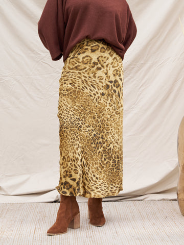 Falda Satín Animal Print Dorado