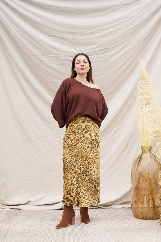 Falda Satín Animal Print Dorado