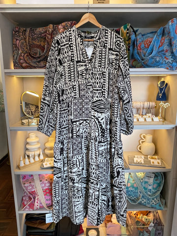 Vestido Otoño Estampado Negro