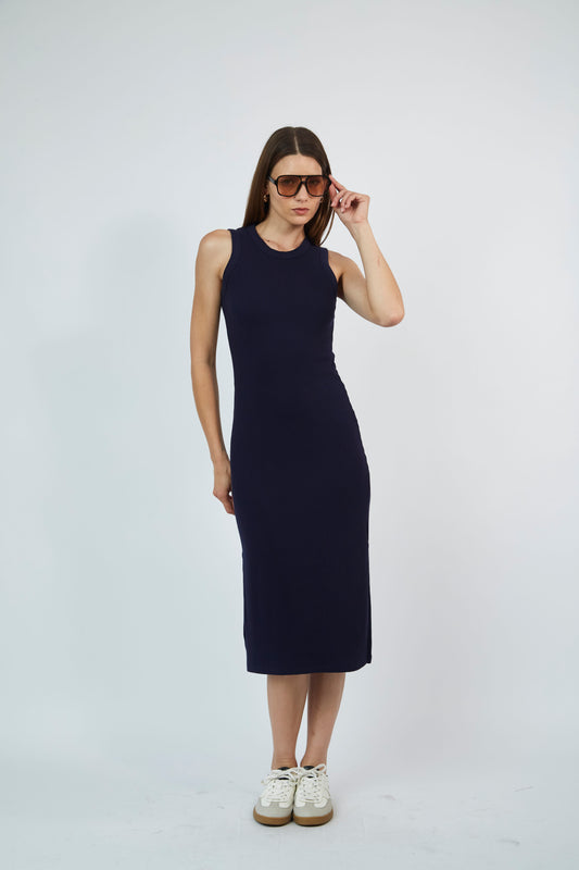 Vestido Rib Manga Cero Color Solido