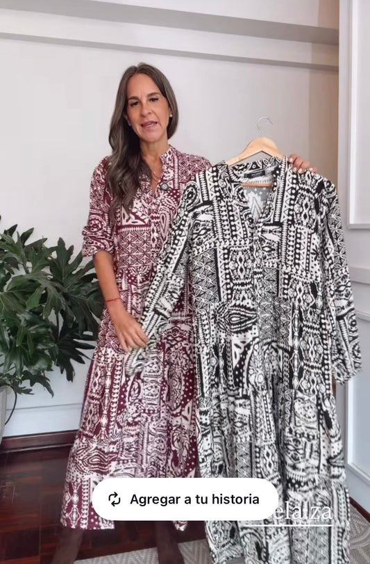 Vestido Otoño Estampado Negro