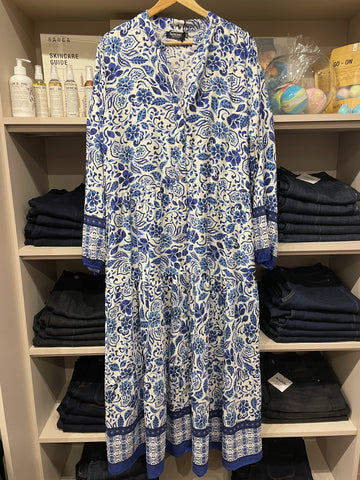 Vestido Otoño Flores Azulino