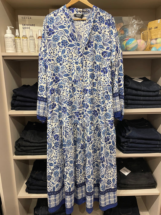 Vestido Otoño Flores Azulino