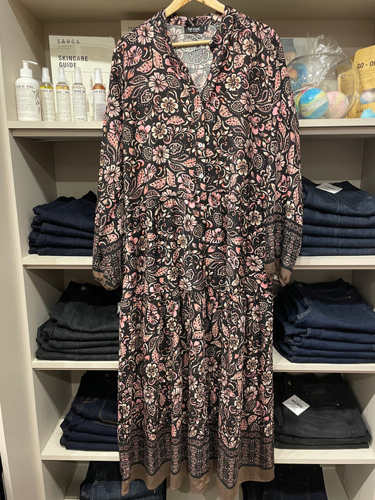 Vestido Otoño Flores Rosadas