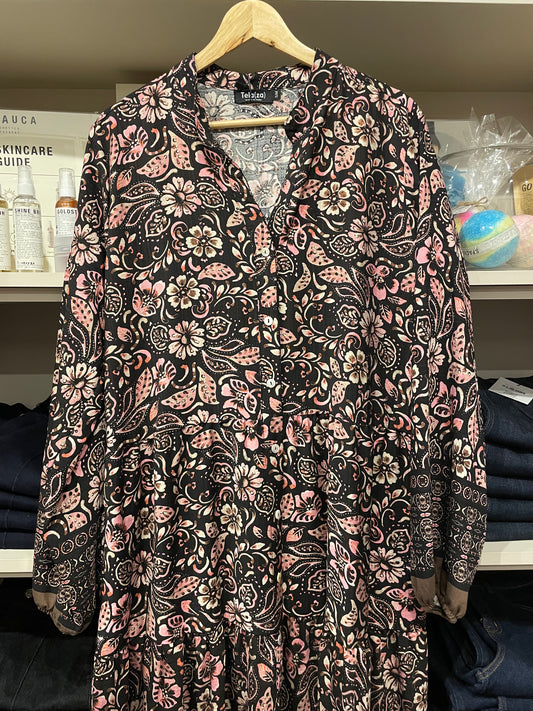 Vestido Otoño Flores Rosadas