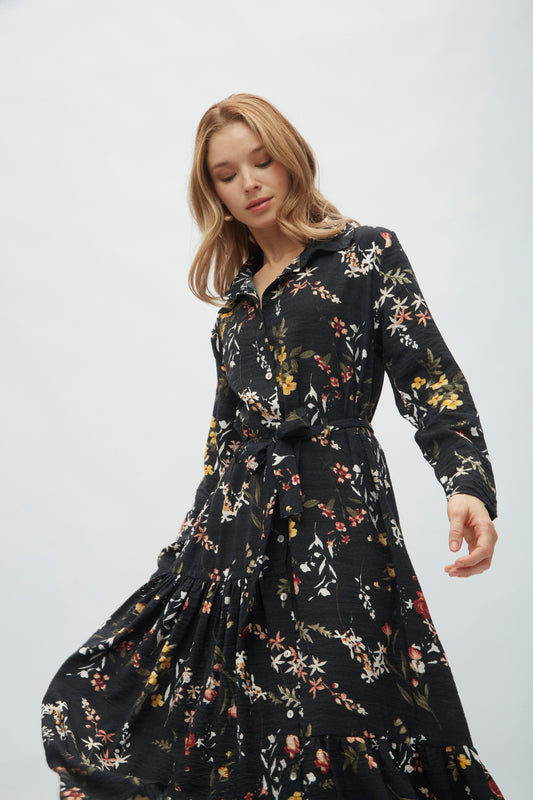 Vestido Princesa Flores Negro