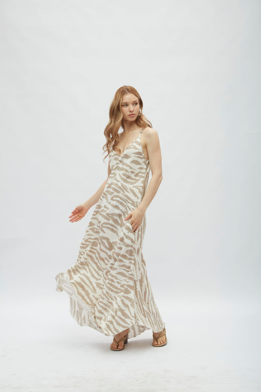 Vestido Sofia Estampado Beige