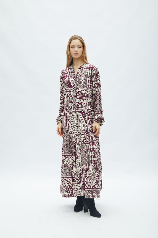 Vestido Otoño Estampado Vino