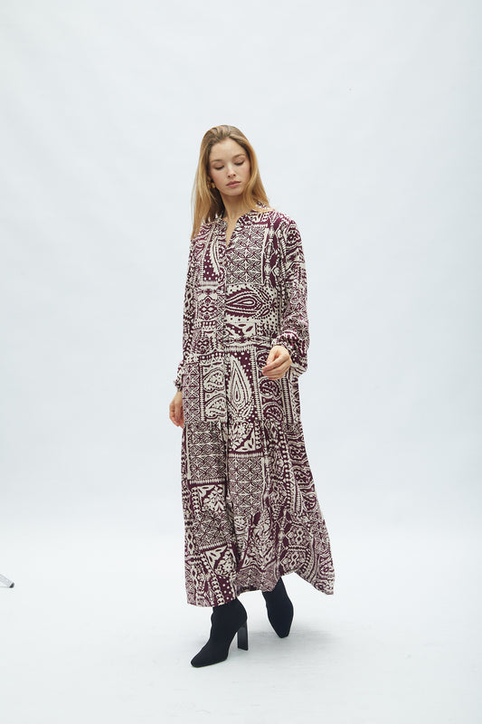 Vestido Otoño Estampado Vino