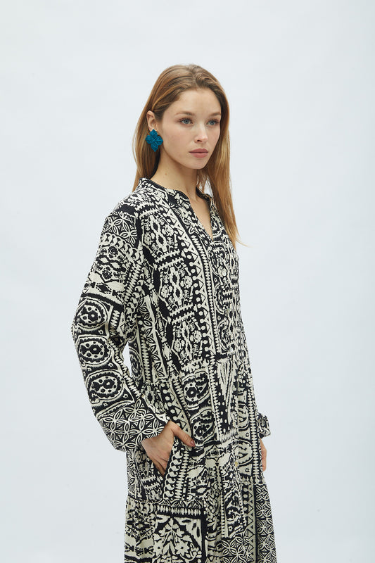 Vestido Otoño Estampado Negro